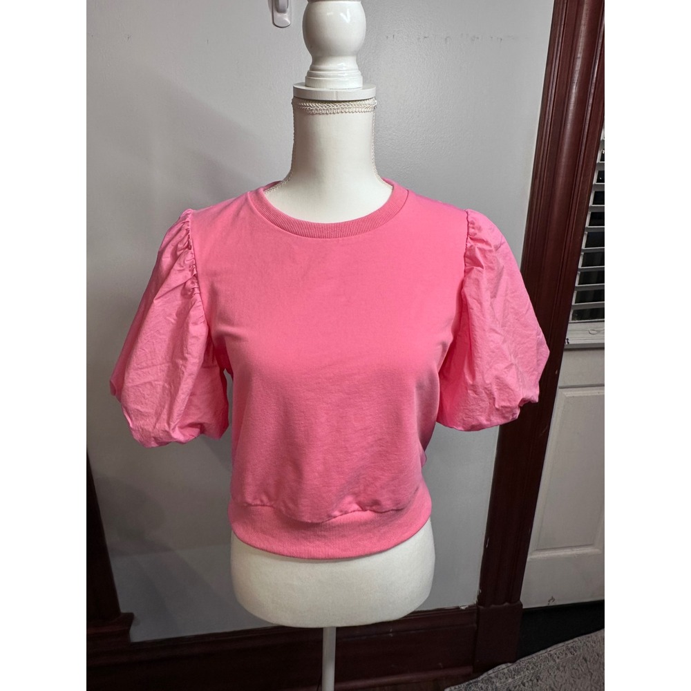 English Factory Pink Puff Short Sleeve Sweatshirt Crew Neck Size Medium